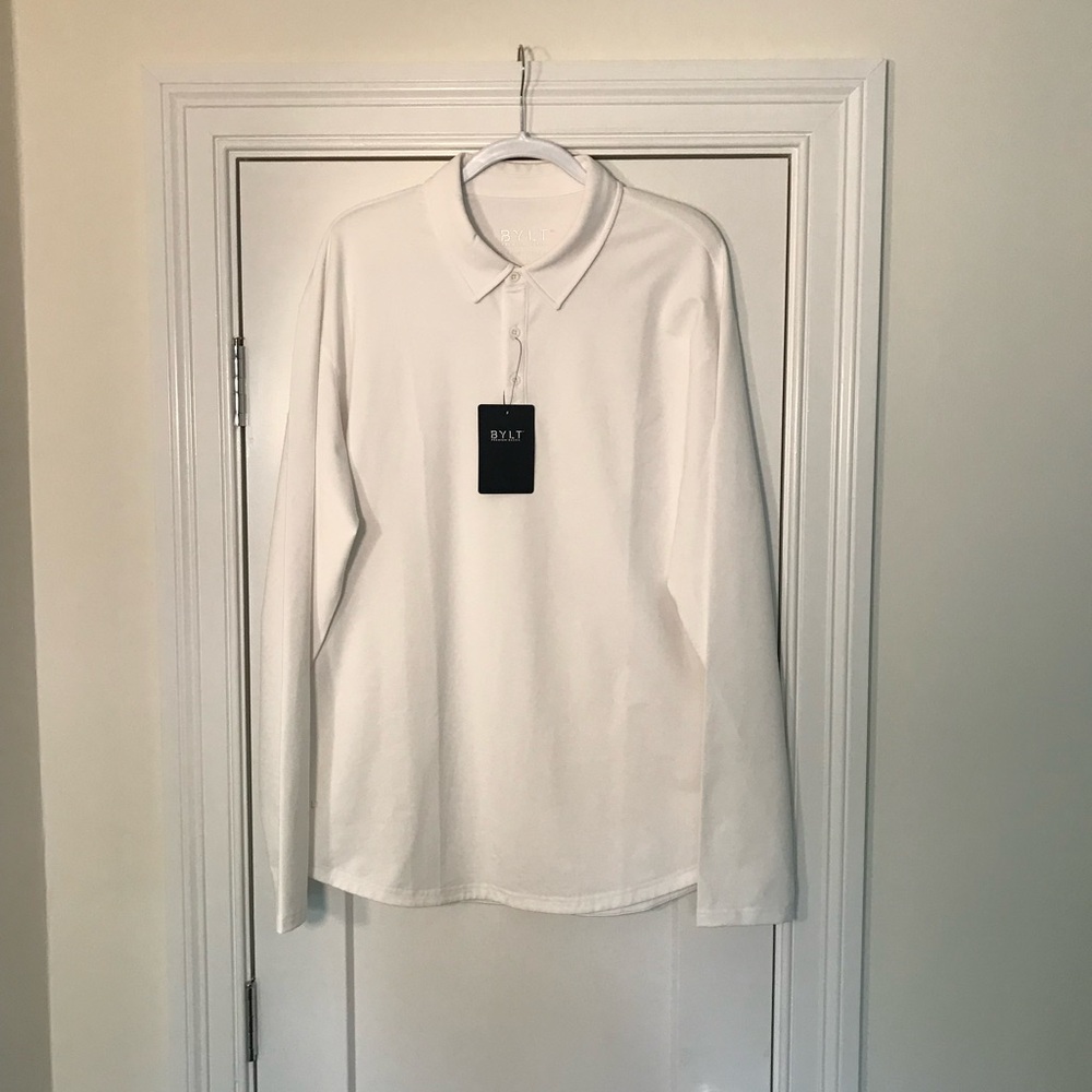 BYLT Basics White Long Sleeve Polo Shirt